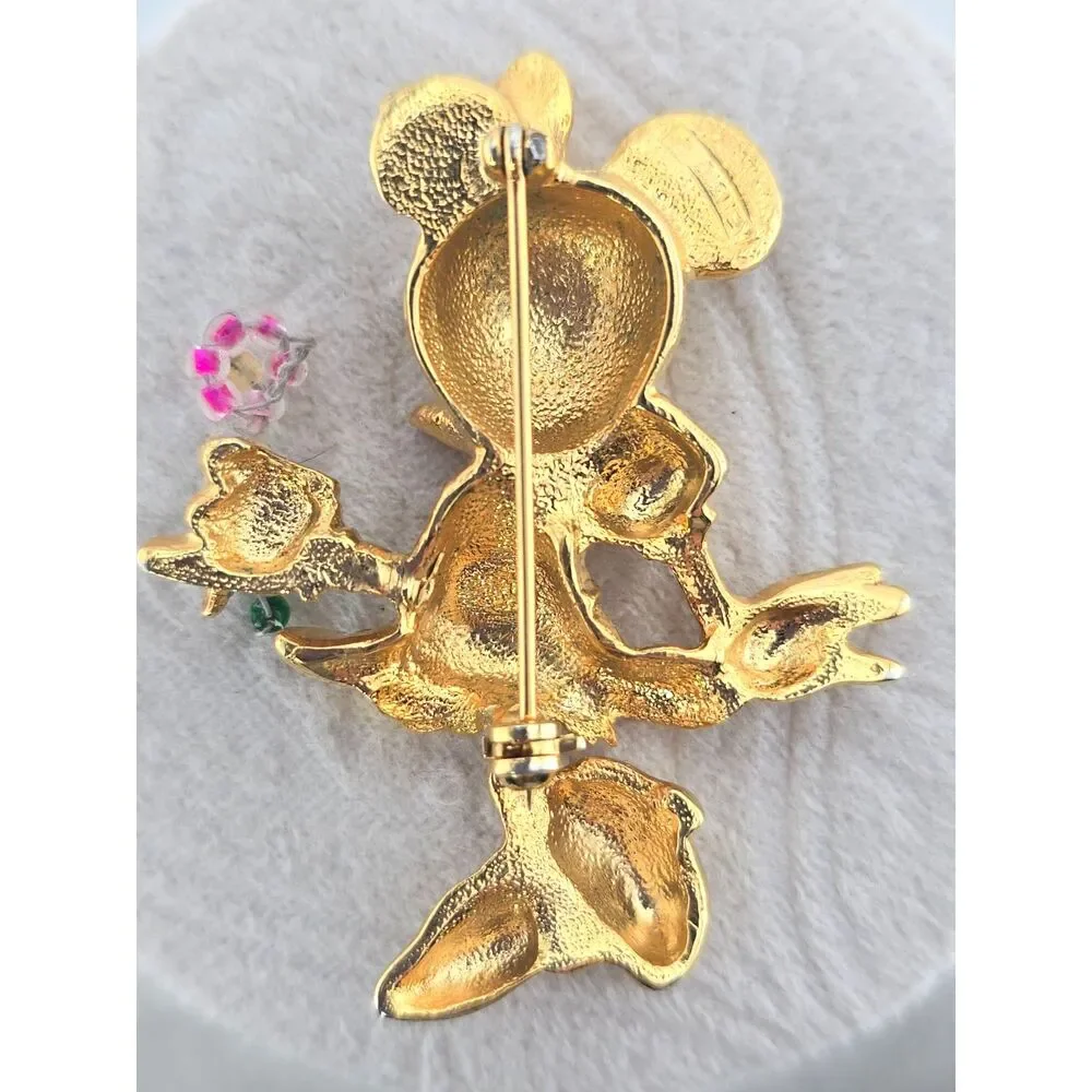 Vintage Disney Minnie Mouse Brooch Pin Flower Power Gold Plate Y2K 80's 90's